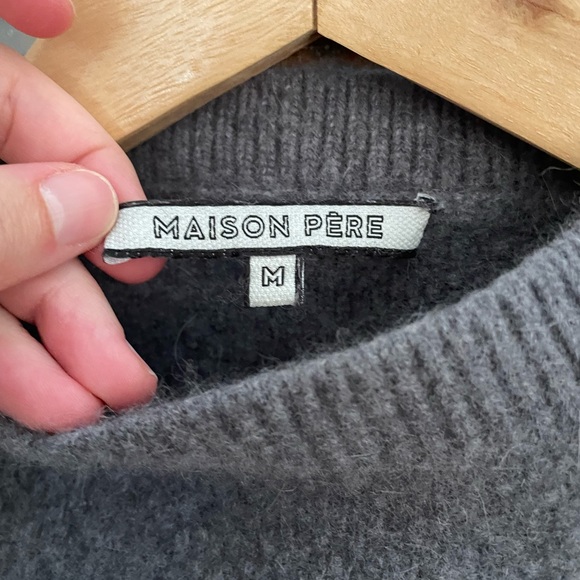 Angora Blend Maison Pere Cropped Gray Sweater - Picture 4 of 5